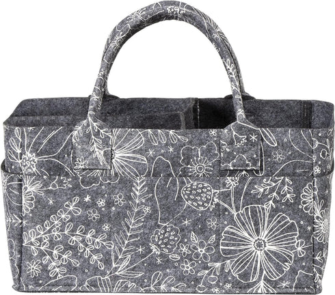 Sammy & Lou Collapsible Floral Felt Storage Caddy, Divided Design for Diapers, Wipes, Changing Items, 11.5 in x 6 in x