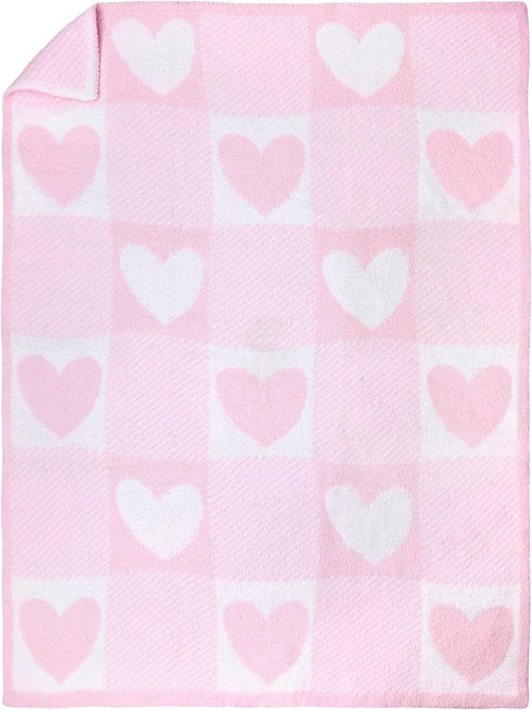 30 40 Soft Chenille Jacquard Baby Blanket, Hearts, in. x in., Pink and White Patchwork