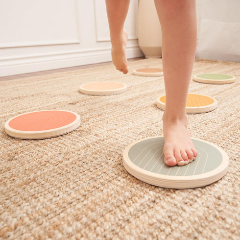Fun Wooden Stepping Stones for Kids - Safe Non-Slip Obstacle Course and Sensory Toy Set of 6 for Ages 1-4