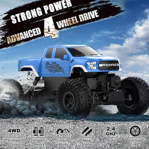 DOUBLE E Ford Raptor F150 RC Car 4WD Monster Truck, 11 Inches Off Road Crawler Vehicle Toy Gift for Boys Girls 6-12
