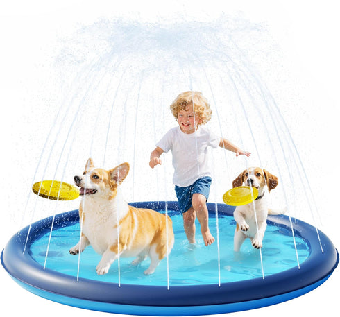 QPAU Splash Pad with Flying Disc for Dogs & Kids 67" Extra-Thick