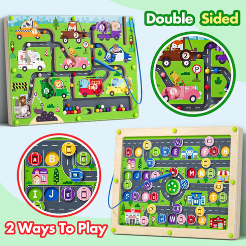 Tymokcall 2 1 3-5 Magnetic Maze in Double Side Color and Number Maze Alphabet Puzzle Board for Boys and Girls Kids