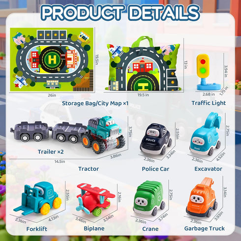 1 12-18 1-2 Trailor|1st 1 2 Big Cartoon Truck Car Toys for Year Old Boy with Playmat/Storage Bag|Baby and Toddler Toys