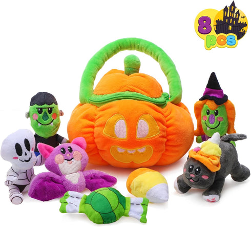 JOYIN Baby's Pumpkin Halloween Playset, 8 Fun Play Pieces, Plush Goodie Bags Stuffers for Kids, Halloween Party Favors