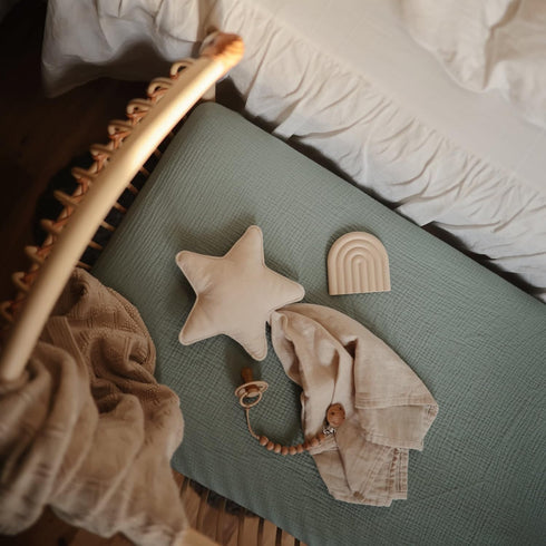 mushie Star Security Blanket, Baby Lovey, 100% Organic Muslin Cotton (Fog)