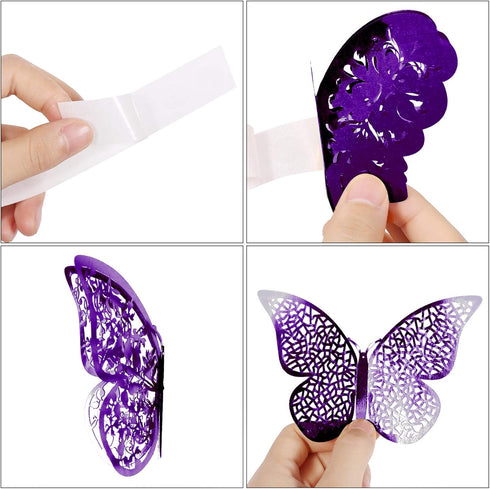 72 Pieces 3D Butterfly Wall Decals - Decorative Stickers in 3 Sizes for Home, Nursery, and Kids Room Decor (Purple)