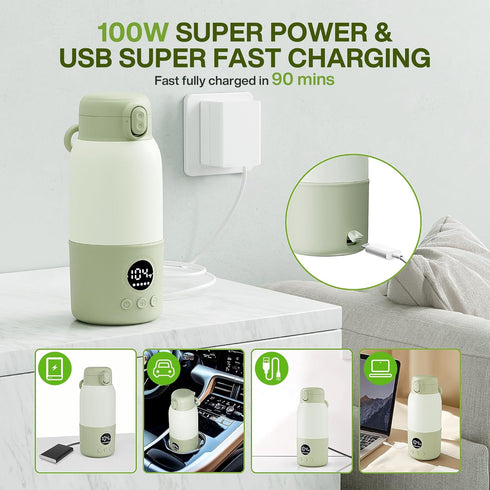 haslife 2-Min Warmer,12.8oz Portable Bottle Warmer for Travel, Fast Heating Baby Bottle Formula Container to Go