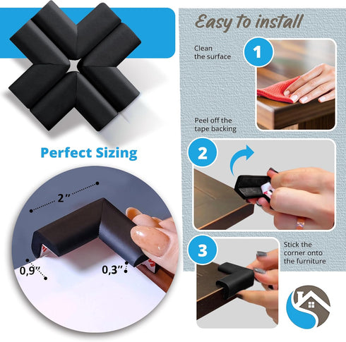Baby Proof Corners and Edges with 18ft Bumper & 8 Foam Corner Protectors, Thick, Odorless, Black