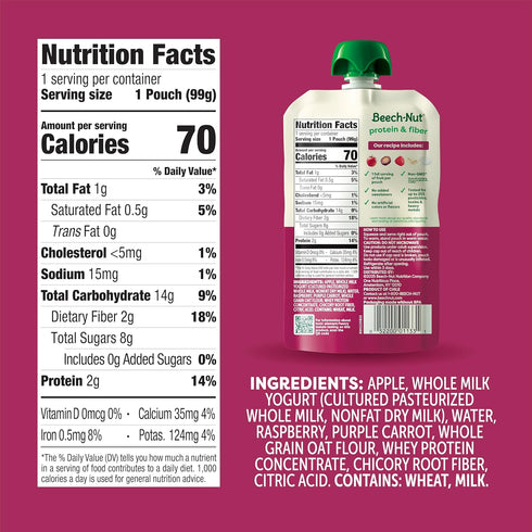 Pack, 3.5 oz (18 Pack) Beech-Nut Baby & Toddler Food Pouches Variety Protein & Fiber/Iron & Zinc/Prebiotic Fiber Fruit