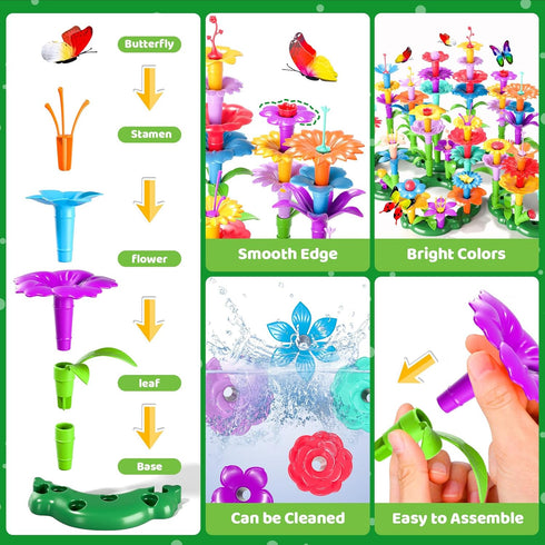 184Pcs Flower Garden Building Toys for Girls Age 3-7, Upgrade DIY Stacking Toys, STEM Educational Toddler Toys