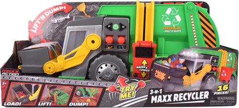 19" Set Maxx Action Large Motorized Maxx Action Garbage Truck Toy with Lights and Sound Includes Dumpster, Trash Bin