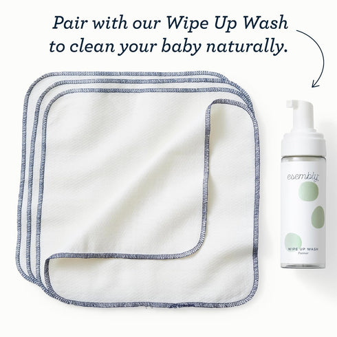 2 12-pk (24 Esembly Wipe Ups, Organic Cotton Reusable Baby Wipes, Soft and Sturdy Washable Cloth Diaper Wipe, One Size