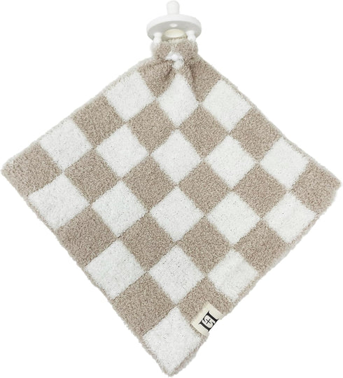 10"x10" L+L USA Checkered Baby Lovey Pacifier/Teether Holder - DreamSoft Plush Fluffy Cuddly Soothie Reversible Mini