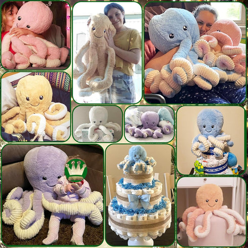 7/16/24/32 Inches, 5 DENTRUN Octopus Stuffed Animals, Giant Octopus Plush Doll Play Toys for Kids Girls Boys Adults