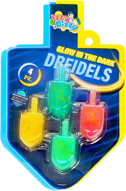 Izzy 'n' Dizzy Hanukkah Dreidels, Glow in The Dark Dreidel, 4 Pack Medium
