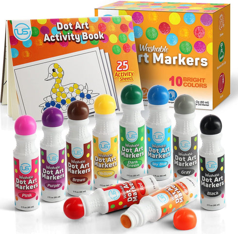 Dot Markers | 10 Washable Color Bingo Daubers for Toddlers, Toddler Activities, Bingo Markers, and Activity Book