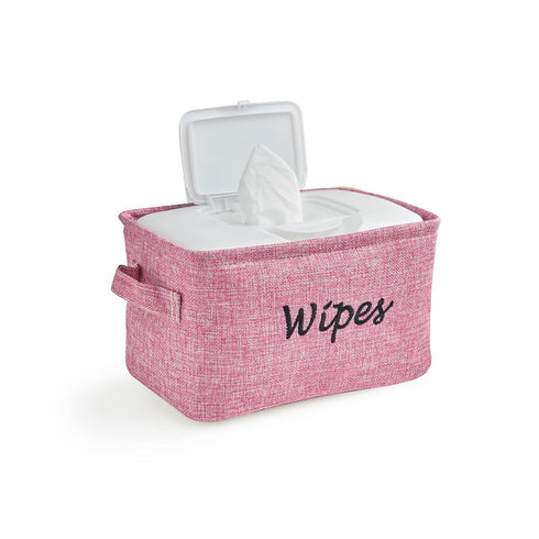 Baskets for Organizing Wipes and Newborn Essentials, Pink Linen Diaper and Wipes Organizer, 9 x 6 x 5.5 Inches