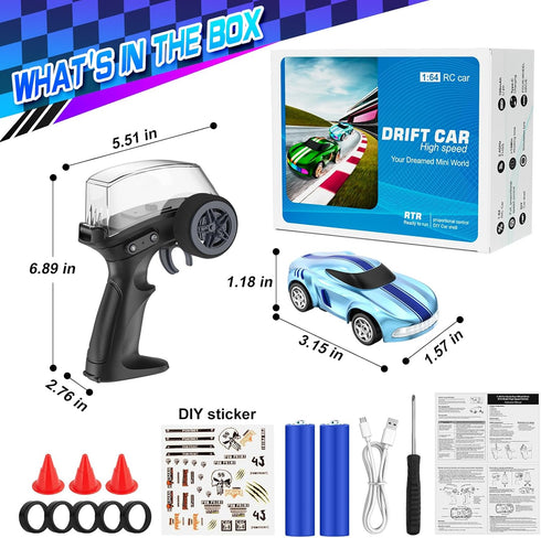 1/64 4WD 6 7 8-12, RC Drift Car, Mini Drift RC Cars Micro Remote Control Car with LED Lights and Speed Switch, Ideal