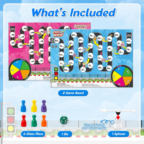 Educational Phonics Board Games for Kids, CVC and CVCC Reading and Spelling Games for Ages 4-6, Family Fun