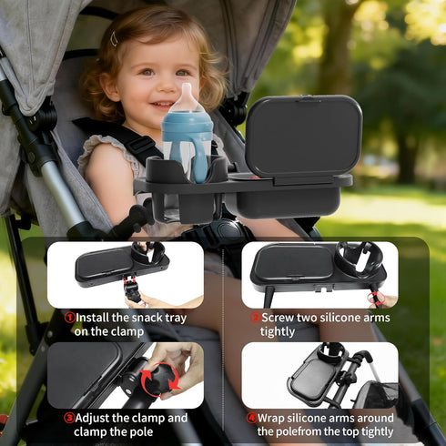 Universal Stroller Snack Tray, Compatible with Nuna Uppababy Mockingbird, Stroller Snack Tray Attachment with Cup
