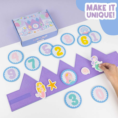 BONNYCO Mermaid Birthday Crown with Interchangeable Numbers 0 to 9, Themed Figures for Girls Birthday Gifts