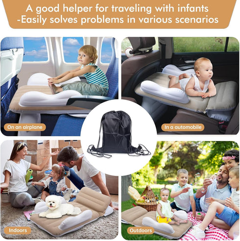 Inflatable Toddler Travel Bed for Kids, Portable Bassinet with Hand Pump, Safety Belt, Carry Bag, Foldable Infant Crib