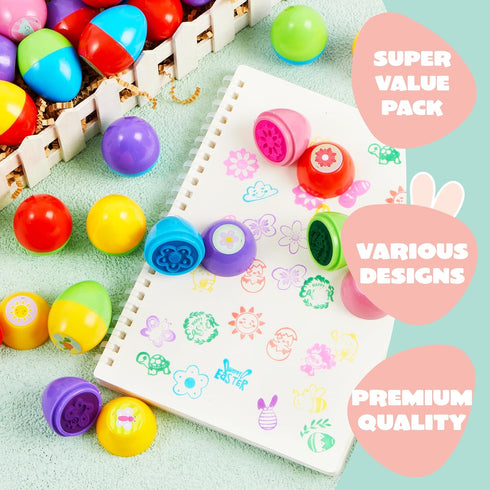 24Pcs JOYIN Easter Egg Stampers Toys for Easter Eggs Hunt Game, Basket Stuffers Fillers, Kids Party Favor, Assorted