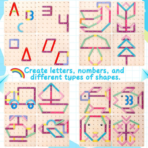 Wooden Montessori Toy for Toddlers, Letter Number Construction Set, Pegboard Puzzle Stacking Blocks for Boys Girls