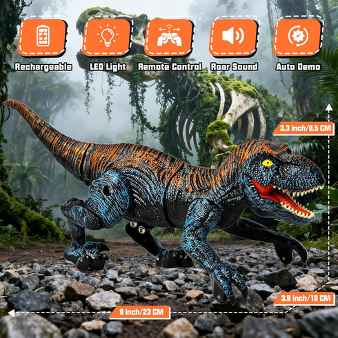 3-5 4-7 8-12+, 2.4GHz Sunrad Mini Remote Control Dinosaur Toys for Kids Age RC Robot Dinosaur with Light & Roar & Auto