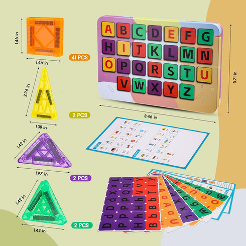 Windidi 47PCS 1-3 3-5 4-8, Magnetic Tiles Travel Toys, Mini Magnetic Letters Building Blocks With ABC Alphabet Iron