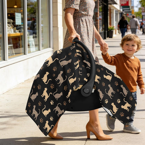 DOMIKING Leopard Cats Black Print Baby Car Seat Cover Breathable Infant Car Seat Cover for Babies Lightweight Carseat