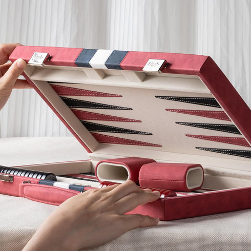 Lingle 15inch Backgammon Sets Backgammon Set for Adults, Classic Board Game with Folding Leather Case, Faux Leather