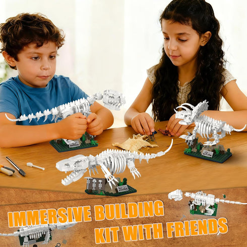 AibangBuildzy 3 1 447PCS 8-12 in Dinosaur Skeleton Building Blocks, T REX, Triceratops & Mosasaurus Fossils Building