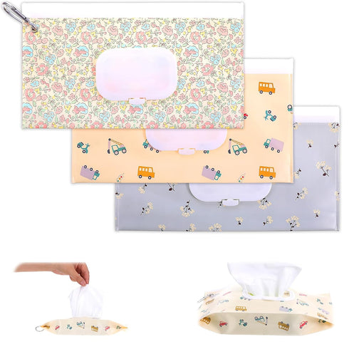 LIQWEI 3 Pcs Baby Wipes Dispenser, Travel Wipes Case Refillable Wet Container, Diaper