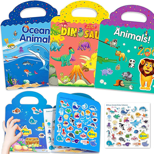 Yowlieu Reusable Sticker Books for Kids, 3 Sets Travel Removable Toddler Sticker Books