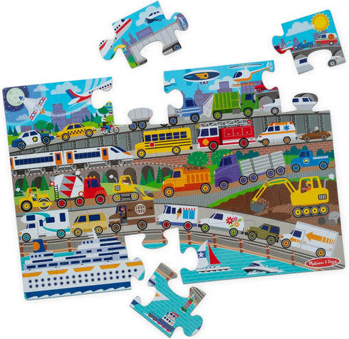 Melissa & Doug Traffic Jam, City Vehicle Themed Jumbo Floor Puzzle, 24-Piece