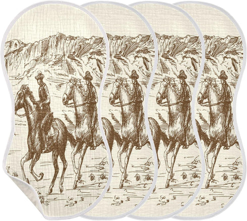 Muslin Baby Burp Cloths Set of 4, Soft Absorbent Western Desert Cowboy Muslin Washcloths, Bibs, Face Towel for Newborn Boys Girls, 22 x 11 Inch by WELLDAY