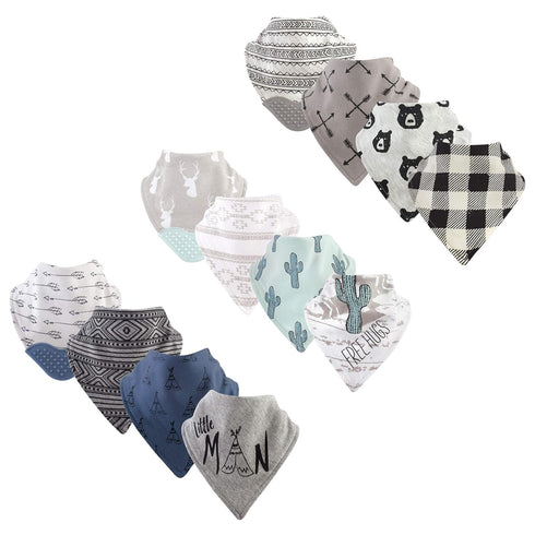 Yoga Sprout Bandana Bib with Teether, 12 Pack, Little Man, Free Hugs, and Bear