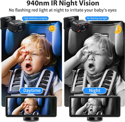 Itomoro 6.8 inch 1080P 2 Baby Car Camera Dual-Channel HD Display with IR Night Vision, Baby Car Mirror Easily Install