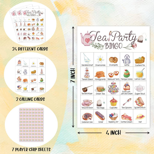 Tea Party Bingo Game - 24 Players Bingo for Teenagers, School Party, Birthday, and Garden Tea Bridal Party