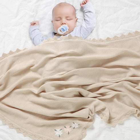 100% 40"x30" LAWKUL Baby Blanket Traceable Cotton Knit Receiving Blankets Infant Swaddle for Newbron Boy Girls Beige