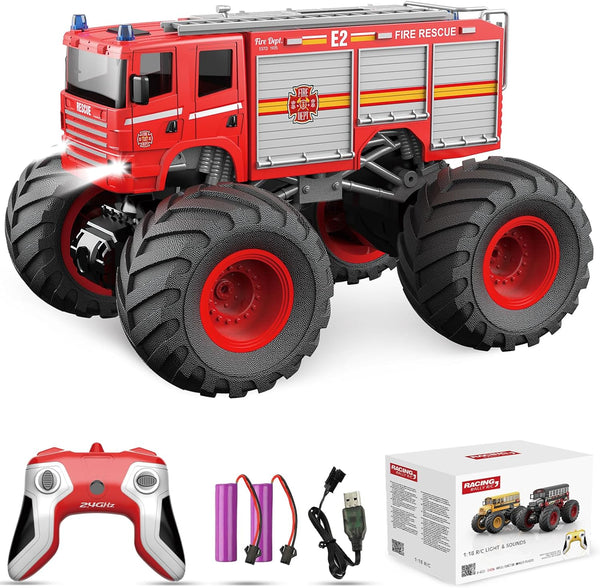 Remote Control Car, RC Fire Truck for Kids, RC Monster Truck Toy