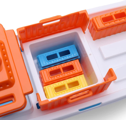 Toyland 41cm (16") 6 3 Colourful Cargo Ship with Moveable Doors, Crane & Plastic Containers - Kids Floating Water Toy