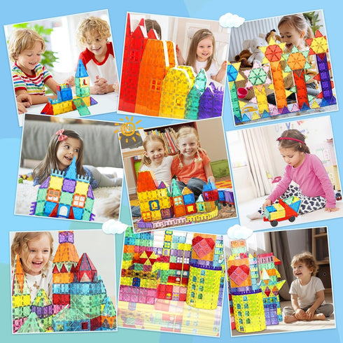 100 Set, 3 4 5 6 7 8+ Paaxido Magnetic Tiles - Pieces Magnetic Blocks for Kids, Magnet Tiles Building Blocks