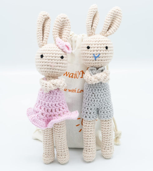Crochet Stuffed Animal - Adorable Handmade Bunny Daughter Plushie Doll with Pink Dress, Ideal for Infants - Knitted