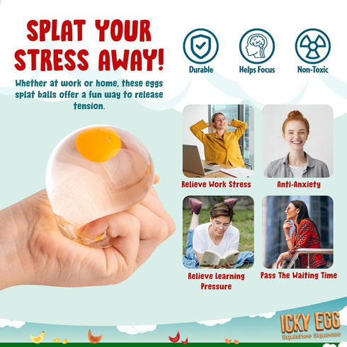 Namre' (4-Pack) Squishy Ball Funky Splat Eggs Namre Clear Egg Yolk Stress Relief Toys Squeeze Fidget Toys for Kids