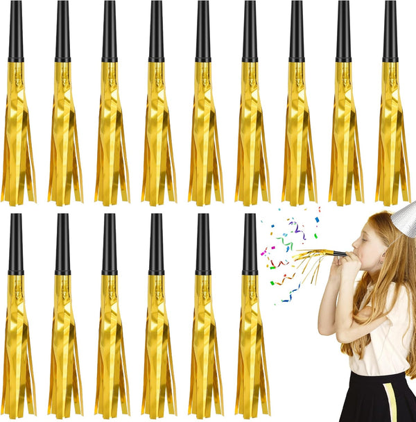 Twavang 24 Pcs Glitter Noise Makers Metallic Fringed Party Blower for Adults Birthday