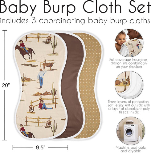 Country 3 Pack Set Sweet Jojo Designs Western Cowboy Baby Boy Absorbent Burp Cloths for Infant Newborn - Red Blue Tan