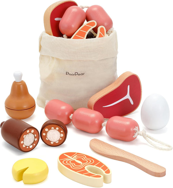 PairPear Wooden Toys Play Food Sets for Kids Kitchen, Kids Toy Food