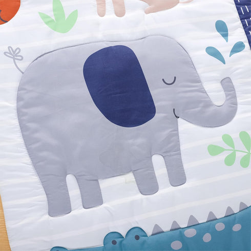 Set 5 Set Elephant Crib Bedding for Boys, Pieces Nursery Including Quilt/Fitted Sheet/Crib Skirt/Diaper Bag/Blanket